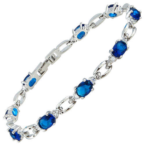 EXQUISITE! BLUE SAPPHIRE 18K WHITE GOLD PLATED TENNIS BRACELET