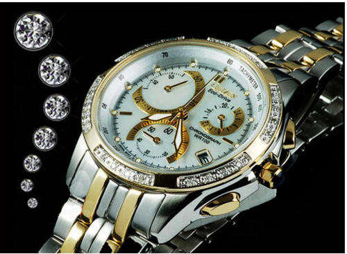 Diamonds, Rare, Exquisite! CITIZEN ECO-DRIVE LADIES 24 DIAMONDS AND MOTHER-OF-PEARL CHRONOGRAPH