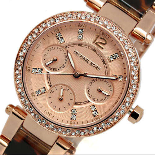 In stock! MICHAEL KORS Mini Parker Rose Gold Tone and Tortoise Shell watch