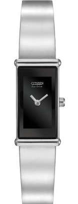 CITIZEN SILHOUETTE ECO-DRIVE SILVER-TONE BLACK DIAL BRACELET WATCH