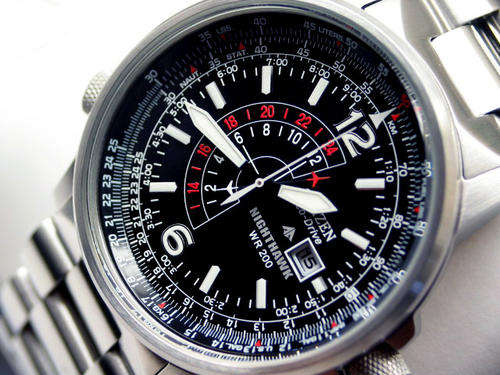 Best Price! CITIZEN ECO-DRIVE NIGHTHAWK Stainless Steel Dual Pilot (200M) Watch