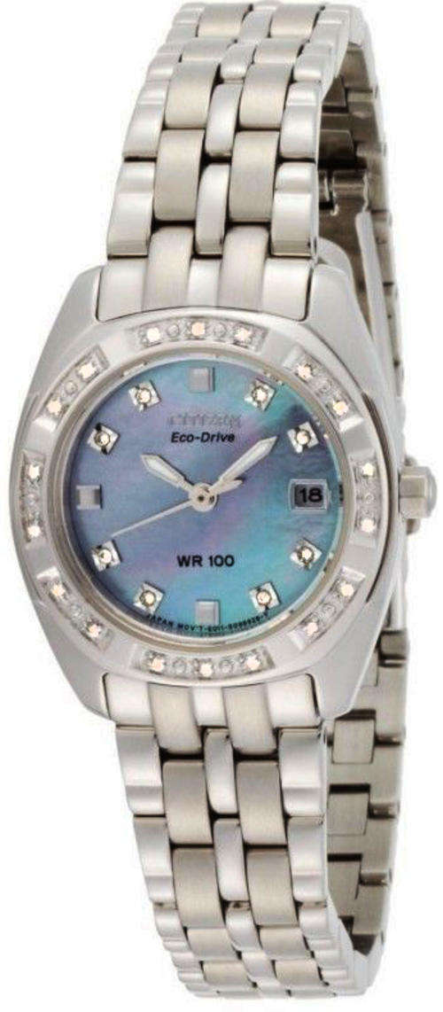 Diamonds! CITIZEN PALADION ECO-DRIVE 26 DIAMOND SILVER-TONE STAINLESS STEEL WATCH