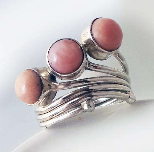 SOLID STERLING SILVER PINK OPAL BALI RING - EXQUISITE, HANDCRAFTED!