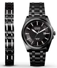 CITIZEN ECO-DRIVE Black Ion-Plated Watch and Matching Bracelet