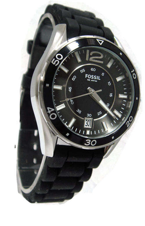 *R850* FOSSIL JET BLACK MENS SPORTS WATCH with MATCHING SILICONE STRAP