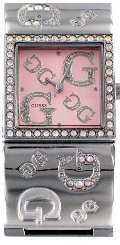 GUESS Pink Women's Swarovksi Crystals Silvertone Etched-Bangle Watch "Mothers Day"