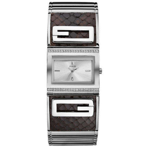 GUESS FLAIR Silvertone black-brown python Bracelet with Silver tone G inset and Swarovski Crystals