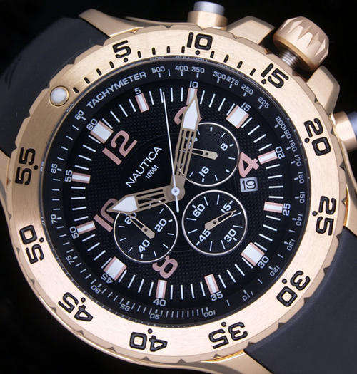 NEW 2010 NAUTICA MEN'S ROSE GOLD CHRONOGRAPH  TACHYMETER WATCH