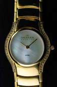 SKAGEN Sleek Gold tone Steel Womens watch with Mother of Pearl and Crystals