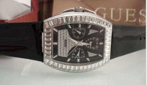 GUESS SILVER-TONE AND BLACK CHRONOGRAPH WATCH