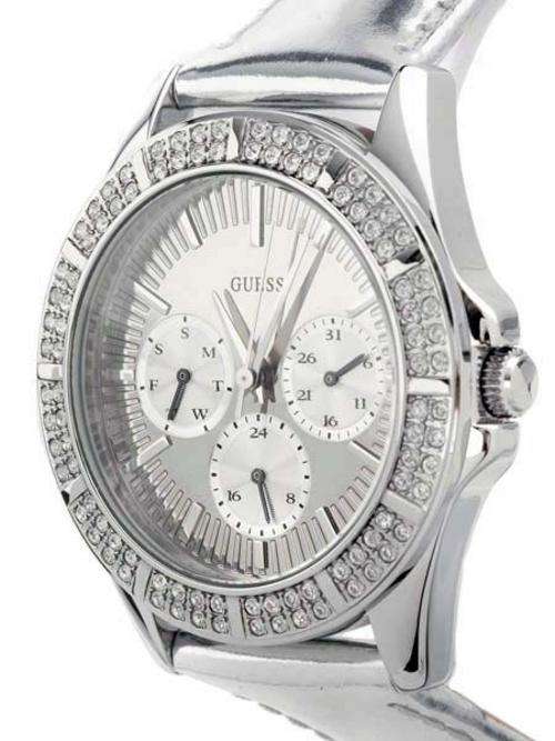 SILVER SPARKLING! GUESS MULTI-FUNCTION WATERPRO WATCH WITH SILVER LEATHER STRAP