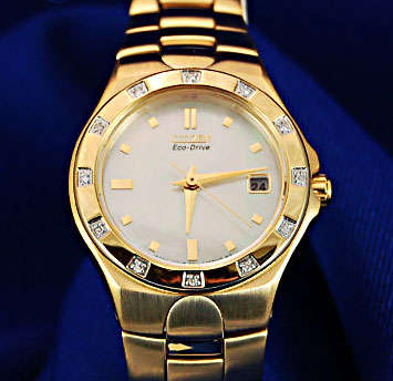 *R3,299.00*  CITIZEN CORSO ECO-DRIVE GOLD TONE MOTHER OF PEARL DIAMOND BEZEL WATCH
