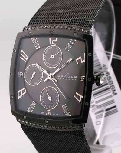 BRAND NEW SKAGEN BLACK MULTI-DIAL MOP WITH SWAROVSKI CRYSTALS