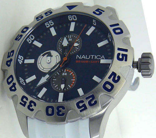 *SUMMERTIME* NEW 2010 NAUTICA X-LARGE BLUE FACE WATERPRO CHRONOGRAPH (100m)