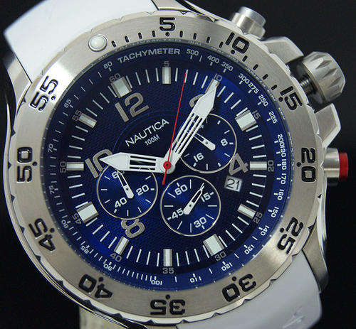 *COOL BLUE* NEW 2010 NAUTICA S.W.A.T TACTICAL 12/24 HOUR TACHYMETER CHRONOGRAPH 100m