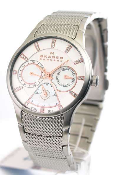 BRAND NEW SKAGEN DENMARK STAINLESS STEEL AND ROSE TONE SWAROVSKI CRYSTALS SPORT WATCH