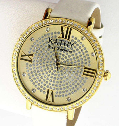 BLING! KATHY VAN ZEELAND CRYSTAL BLING GOLDTONE WATCH