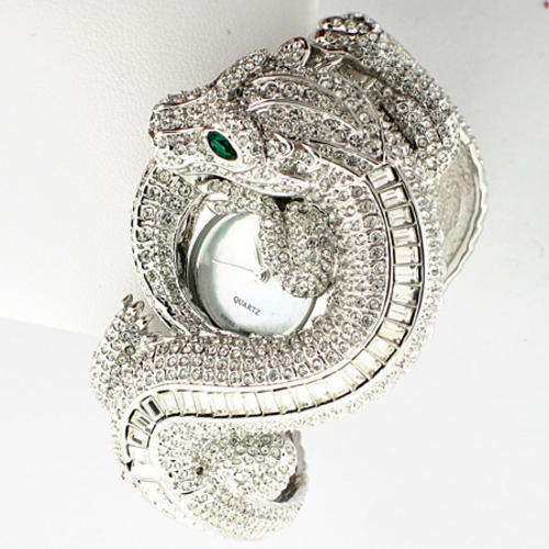EXQUISITE! CROTON SWAROVSKI ENCRUSTED CRYSTAL LIZARD BANGLE SWISS WATCH RARE!