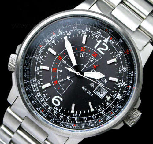 SUPERB! CITIZEN ECODRIVE NIGHTHAWK DUAL PILOT (200M) WATCH