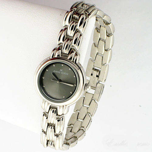 ANNE KLEIN GUNMETAL AND SILVER GREY SILVER TONE LINK LADIES DRESS WATCH