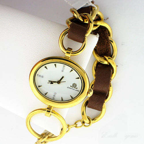 GORGEOUS! JLO BY JENNIFER LOPEZ GOLD TONE, LEATHER AND SWAROVSKI CRYSTAL LADIES WATCH