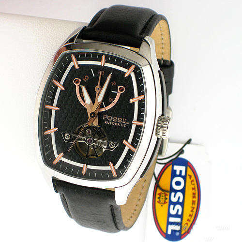 FOSSIL MEN'S MECHANICAL COLLECTION WATCH WITH BLACK LEATHER STRAP BRAND NEW!