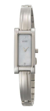 CITIZEN ECO-DRIVE MOTHER-OF-PEARL STAINLESS STEEL SLIM LADIES BANGLE WATCH