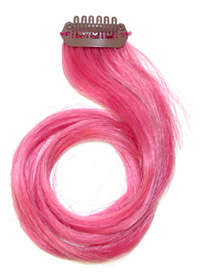 100% remy human hair clip in streaks -bright  Pink - 18" long