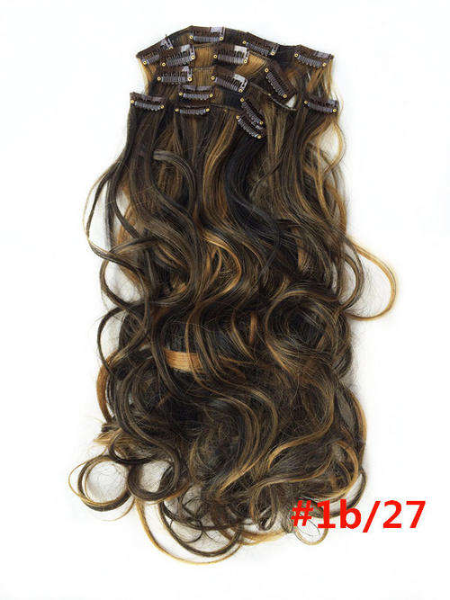 Clip in hair extensions - XXL 16" wavy 100% Brazilian remy human hair ( #1b-27)