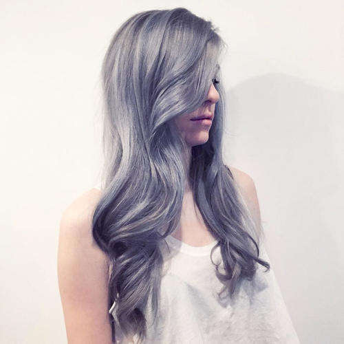 Hair extensions 100% human hair  16-18" long 7pc basic steel blue grey