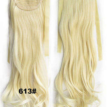 platinum blonde tie on wavy Ponytail hair piece -AAA grade fibre