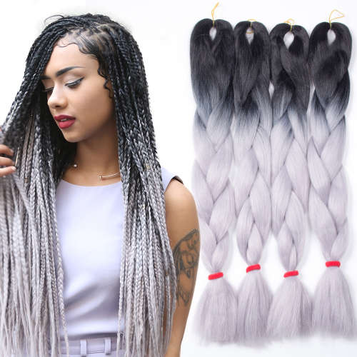 Ombre Black-Light Grey Jumbo Braid 24" | 4 Packs