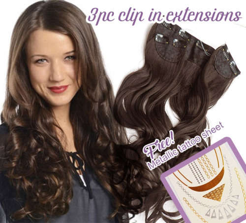 Hair extensions clip in 3 piece full head set super thick