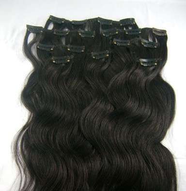 Stunning silky 40cm body wave clip in extensions 10 pieces full head- black colour