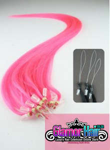 50% off! - 20 strands of pink Indian remy micro loop DIY hair extension streaks - 16" long