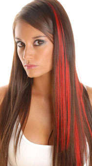 100% remy human hair clip in streaks -bright  Pink - 2 pieces 18" long