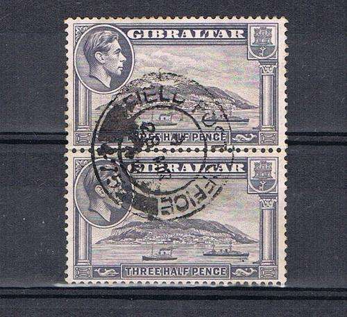 Gibraltar - KGVI - SG 123b Pair VFU with Field Post Office Cancellations