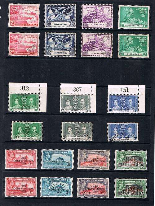 Gibraltar - KGVI - UPU, Coronation, New Const. Mint & Used Sets as per scan