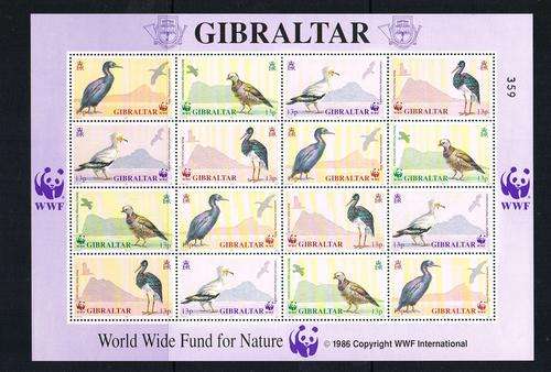 Gibraltar - QEII - 1991 Birds Miniature Sheet of 16 UM. Cat Value R360.00+