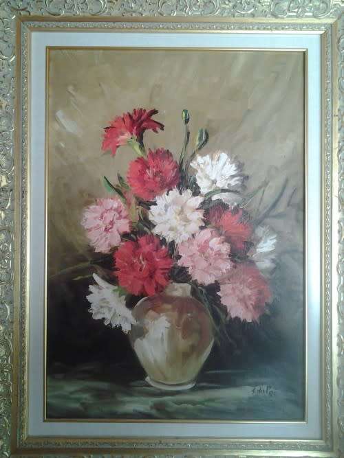 J Du Pre - Vase with Pink and White Flowers 350mmx500mm