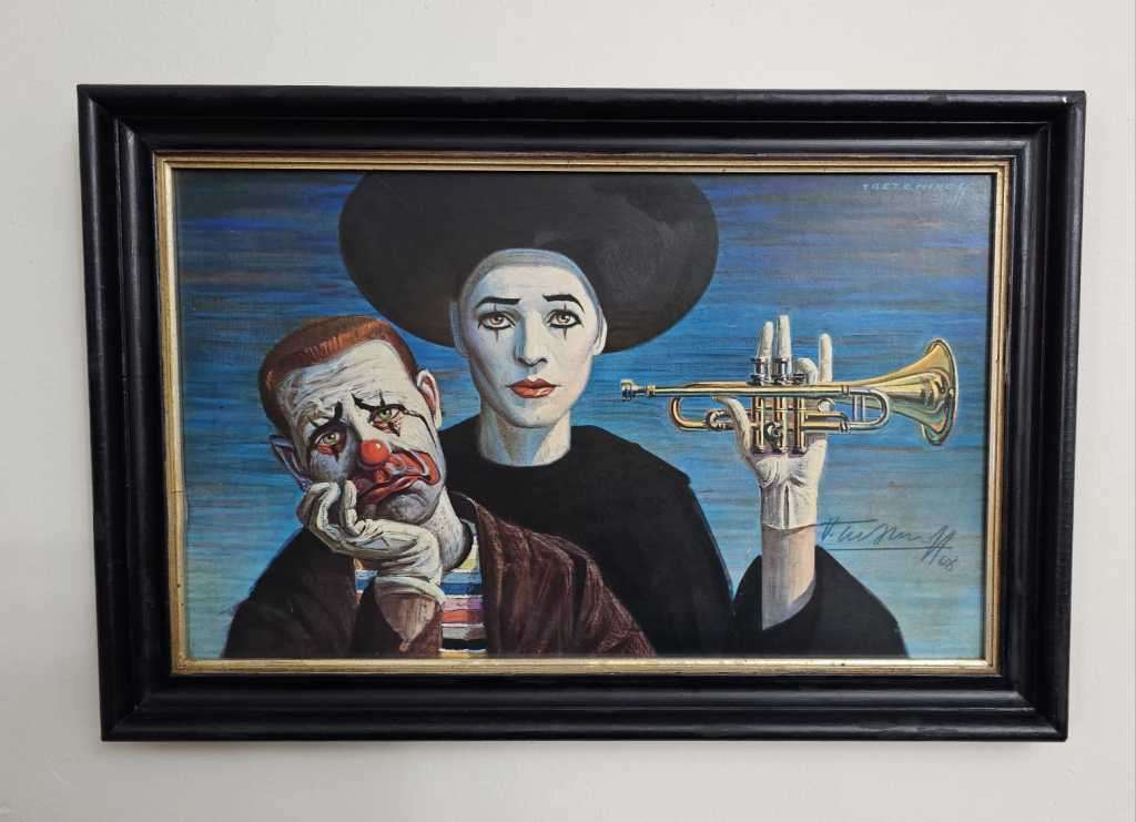 Vintage Valdimir Tretchikoff Original Musical Clown Art Print - Signed by Artist in person.