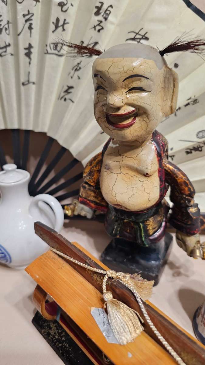 Vintage Chinese Collection - Bell, Fan, Porcelain, Puppet etc.