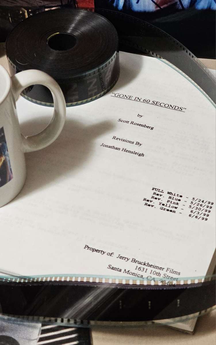 Movie Memorabilia - GONE IN SIXTY SECONDS - Original Movie Script & Trailer Film, Coffee Cup, etc