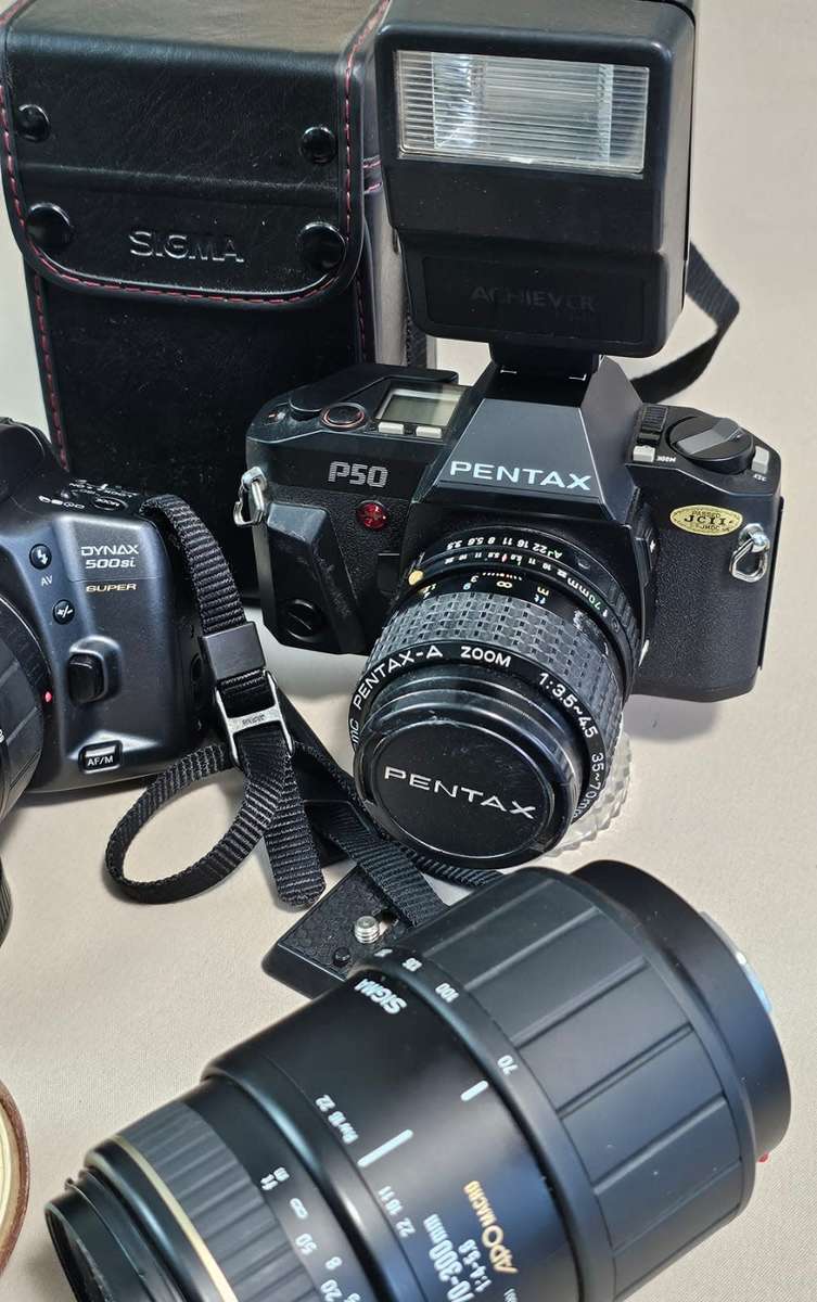 PENTAX P50 and MINOLTA Dynax 500si with SIGMA APO Macro Lens (2 Camera Lot)