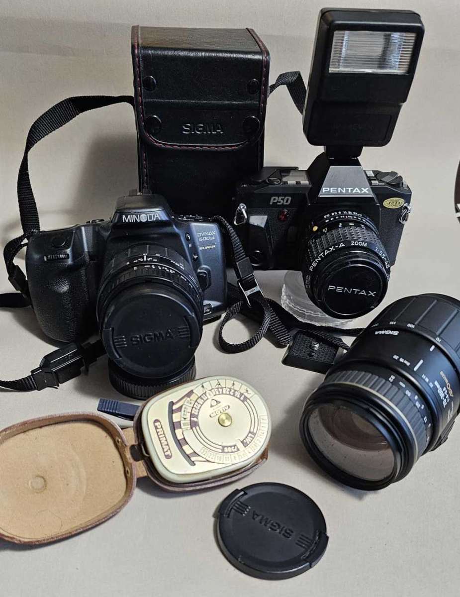 PENTAX P50 and MINOLTA Dynax 500si with SIGMA APO Macro Lens (2 Camera Lot)