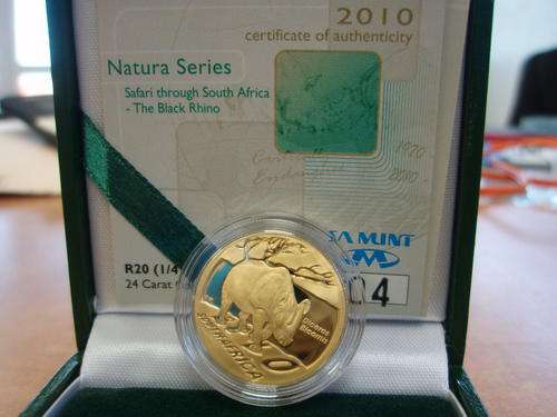 2010 NATURA BLACK RHINO GOLD 1/4 oz PROOF