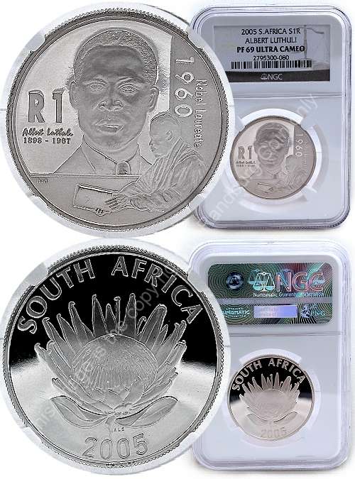 *#* 2005 R1 Silver Proof Luthuli Protea Coin Series PF69 Capsuled x lot of 3 *#*