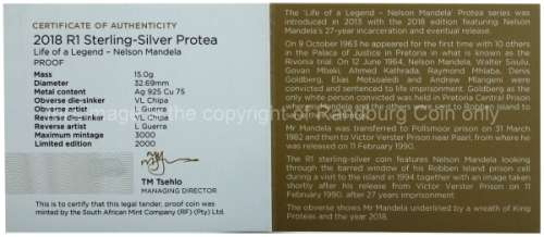 #NEW# 2018 Silver Proof R1 Mandela Life of A Legend Protea Coin