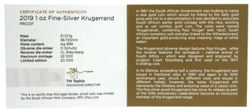 *#* BRAND NEW!!!! - 2019 Silver Proof Krugerrand With Box and Certificate GET IT NOW