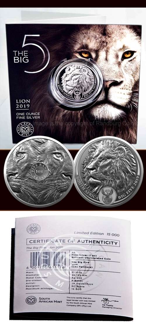 *#* 2019 R5 1oz Fine Silver Brilliant Uncirculated Big Five Lion *#*